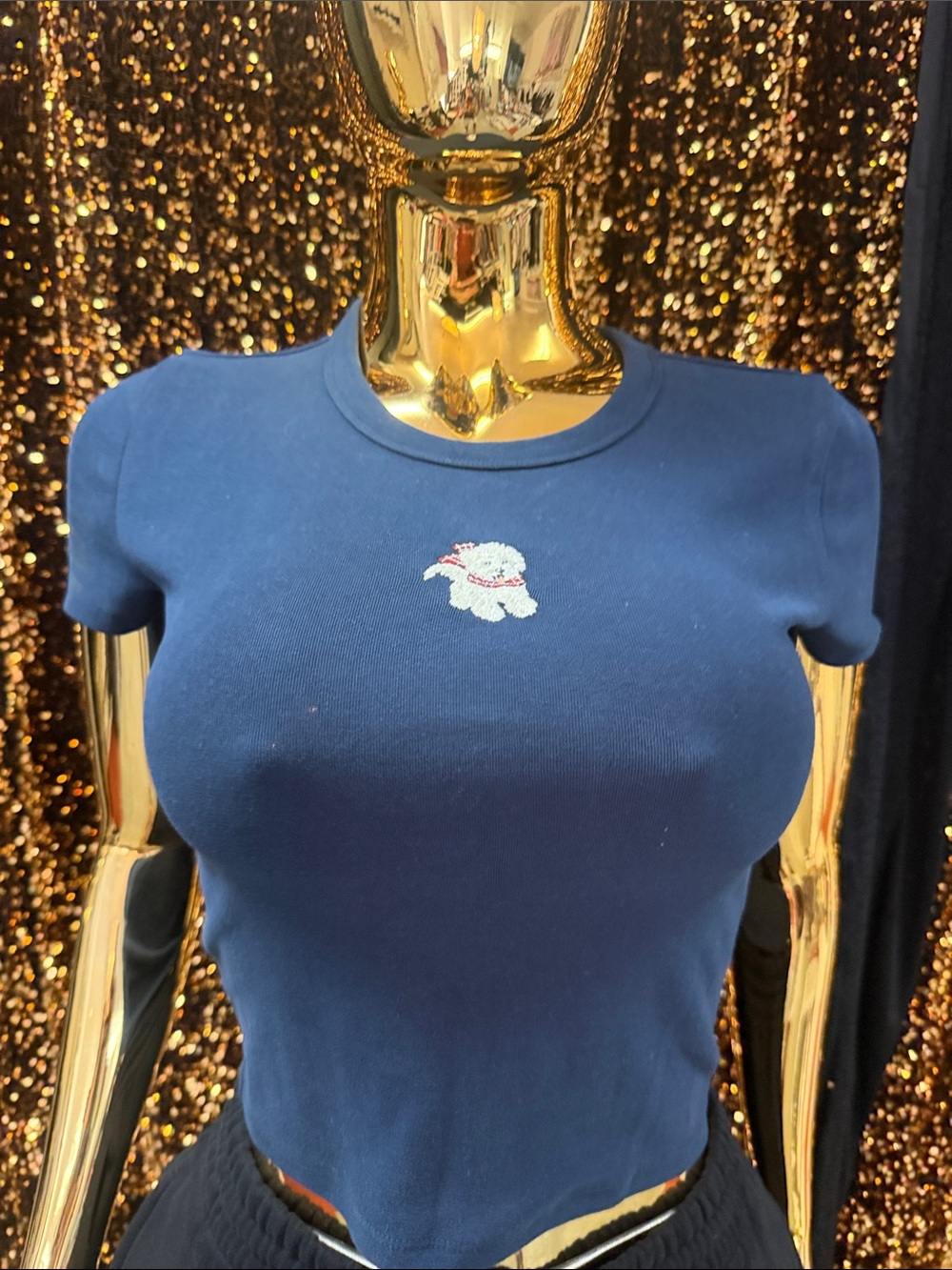 Aritzia Navy Short-Sleeve Baby Appliqué Crop Tee